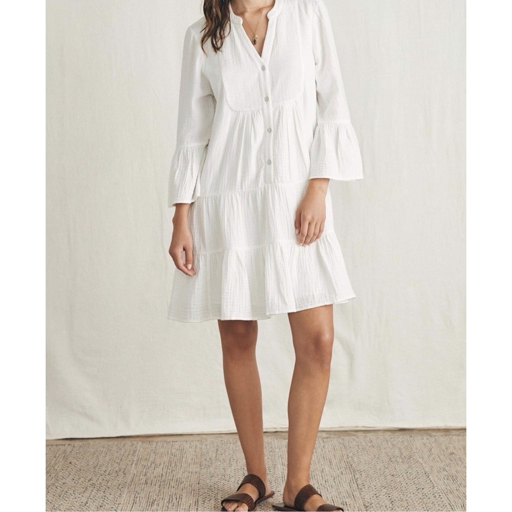 Faherty Dune Cotton Gauze Kasey Dress White Size Small Boho whimsical Relaxed